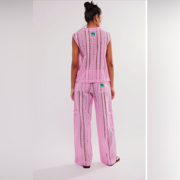 NWT Damson Madder Alys Vacation Pant Pink Eyelet Organic Cotton 10 Medium - Picture 4 of 9